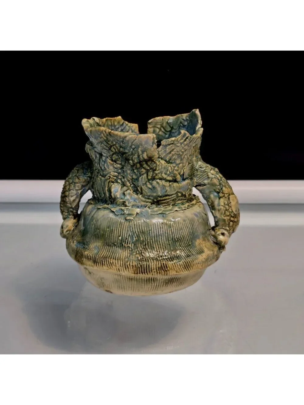 Pottery By Basha Art Vessel Vase Textured Green Blue Haze Barbara Resnick